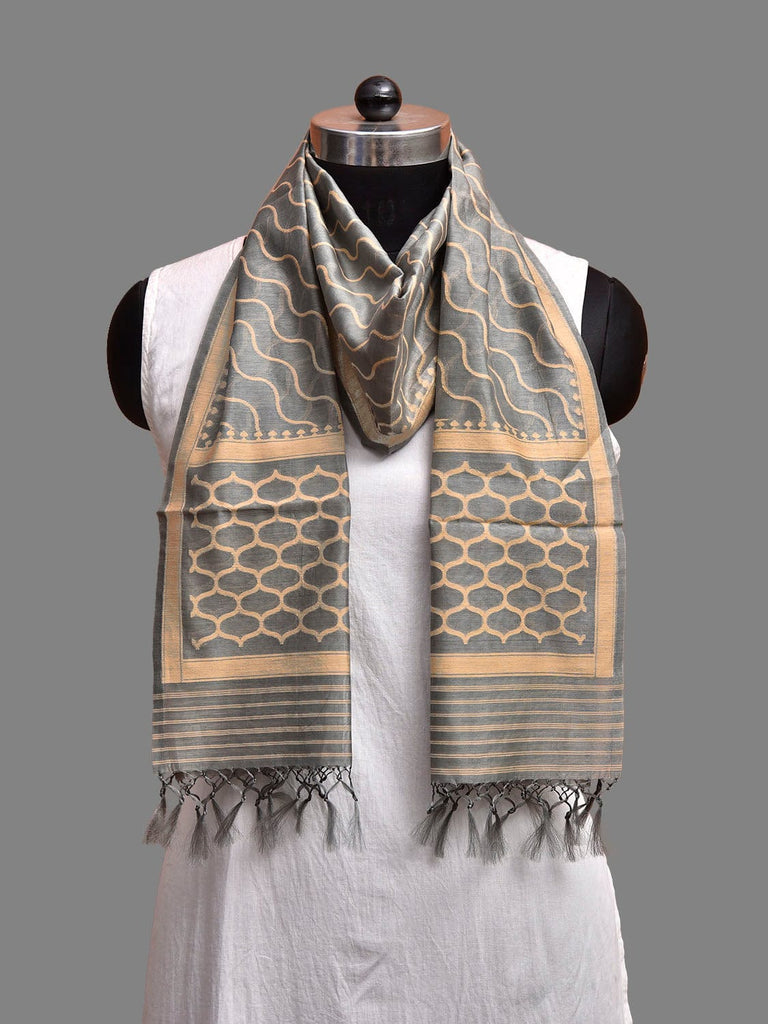 Grey Banaras Cotton Silk Stole with Diagonal Design ds3907