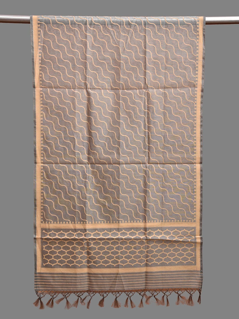 Grey Banaras Cotton Silk Stole with Diagonal Design ds3907