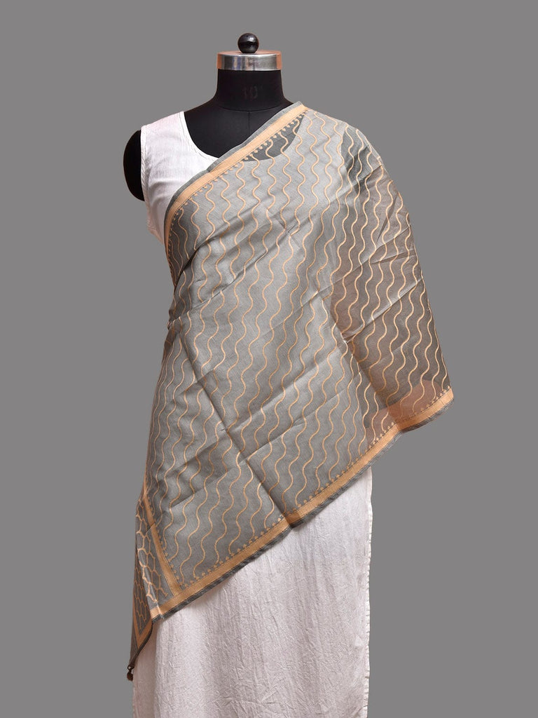 Grey Banaras Cotton Silk Stole with Diagonal Design ds3907