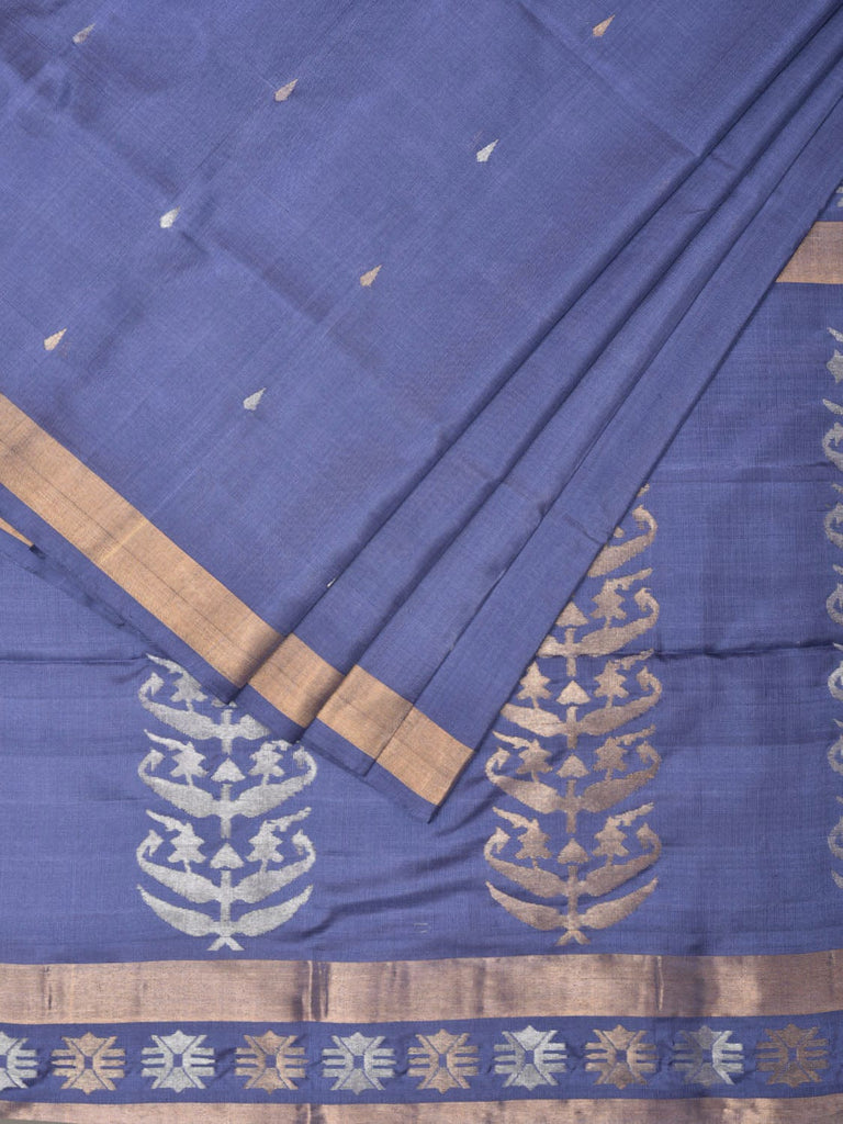 Grey Blue Uppada Silk Handloom Saree with Karpur Pallu Design u2020