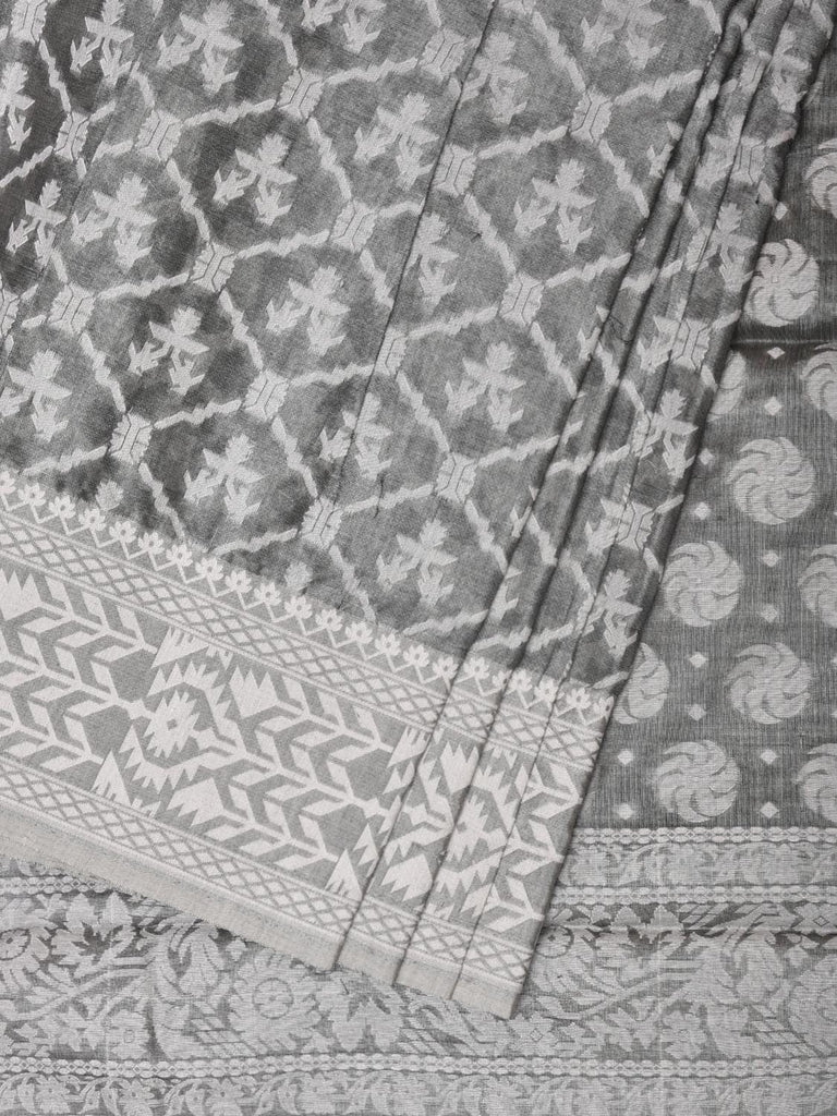 Grey Cut Work Tussar Cotton Saree with All Over Jamdani Style Design o0440