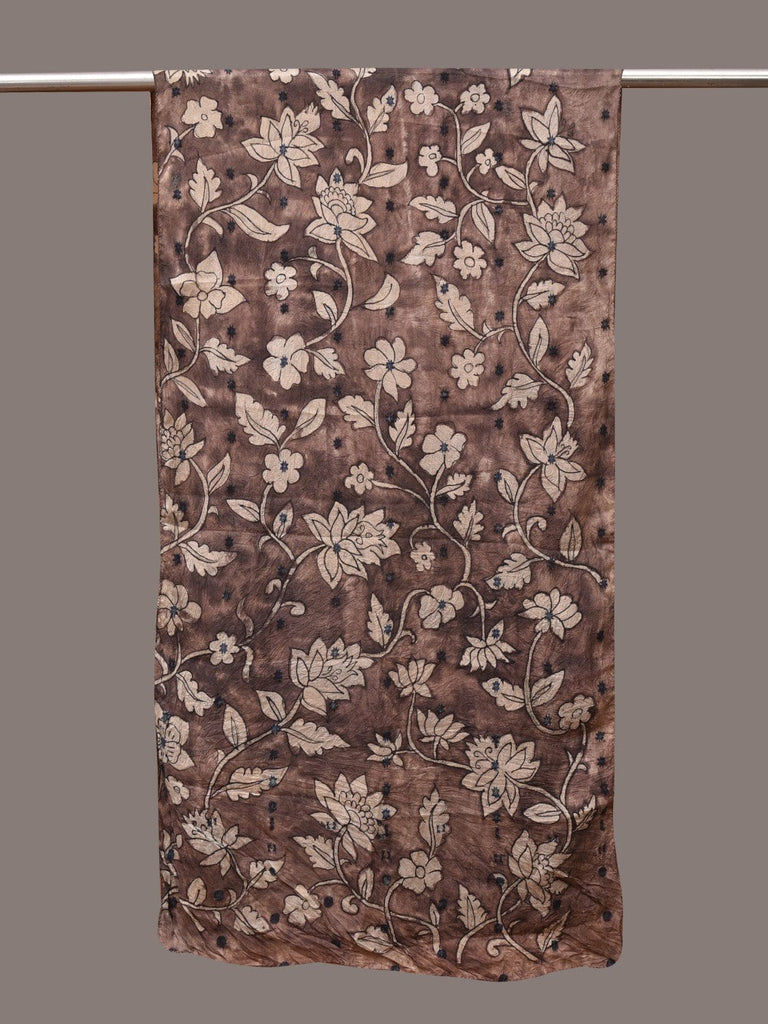 Grey Kalamkari Hand Painted Cotton Silk Stole with Floral Design ds3564