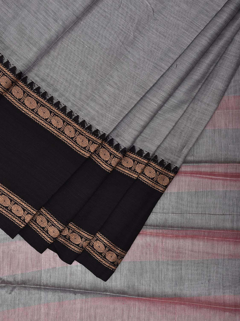 Grey Kanchipuram Cotton Saree with Ganga-Jamuna Border Design k0775