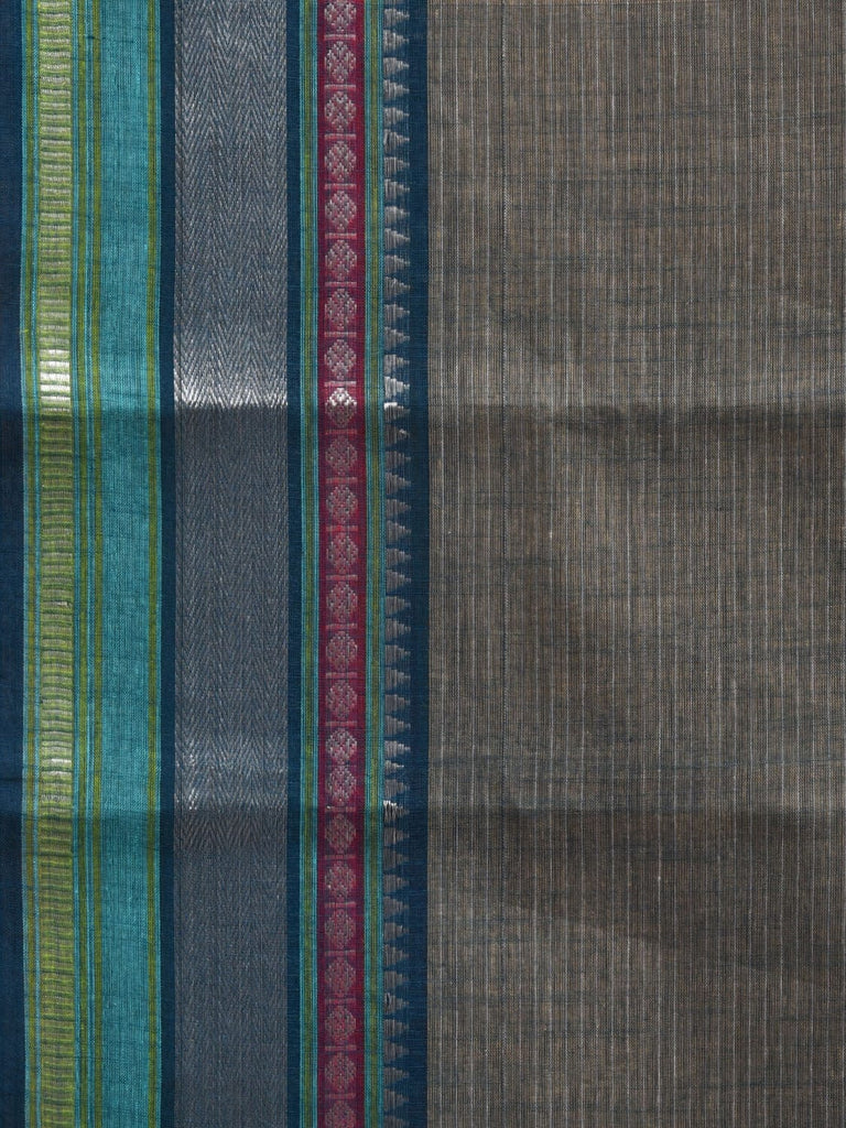 Grey Kanchipuram Cotton Saree with Strips Pallu and Border Design k0533