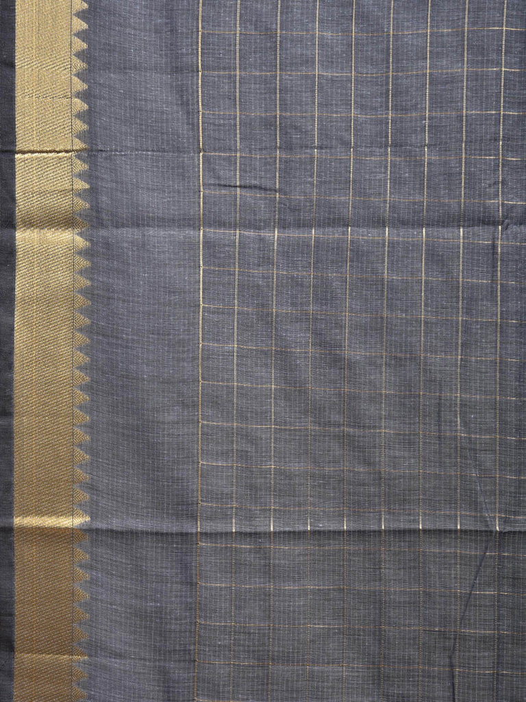 Grey Mangalgiri Cotton Saree with Checks and Strips Pallu Design mn0091