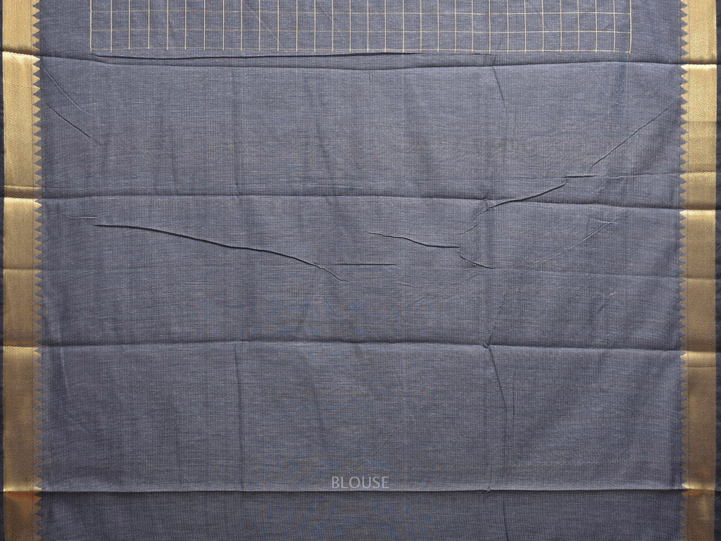 Grey Mangalgiri Cotton Saree with Checks and Strips Pallu Design mn0091