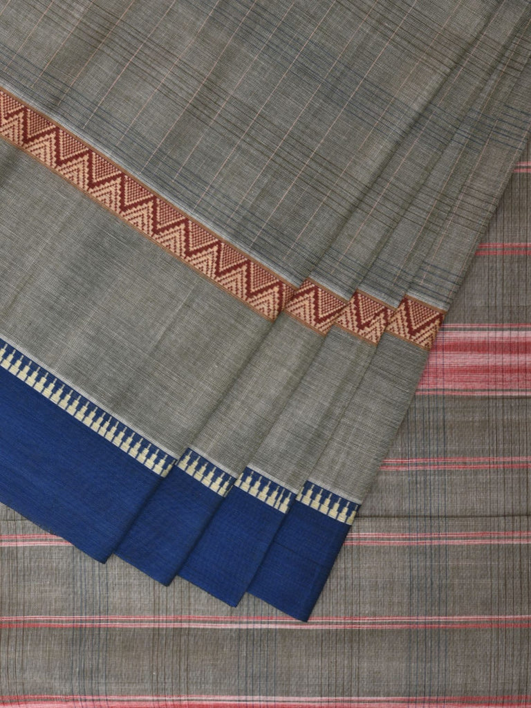 Grey Narayanpet Cotton Handloom Saree with Big Border Design No Blouse np0836