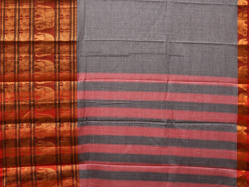 Grey Narayanpet Cotton Handloom Saree with Big Zari Border Design np0682