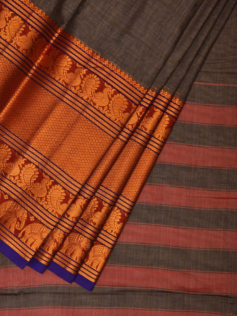 Grey Narayanpet Cotton Handloom Saree with Big Zari Border Design np0684