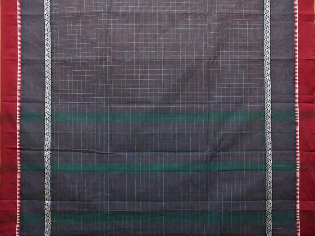 Grey Narayanpet Cotton Handloom Saree with Checks and Big Border Design No Blouse np0690