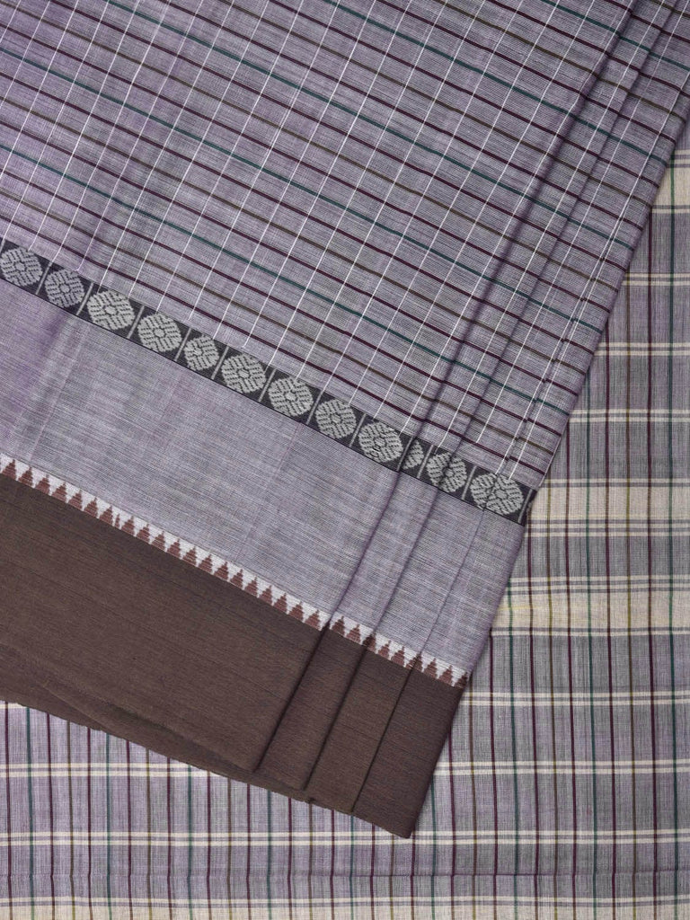Grey Narayanpet Cotton Handloom Saree with Strips Design No Blouse np0813