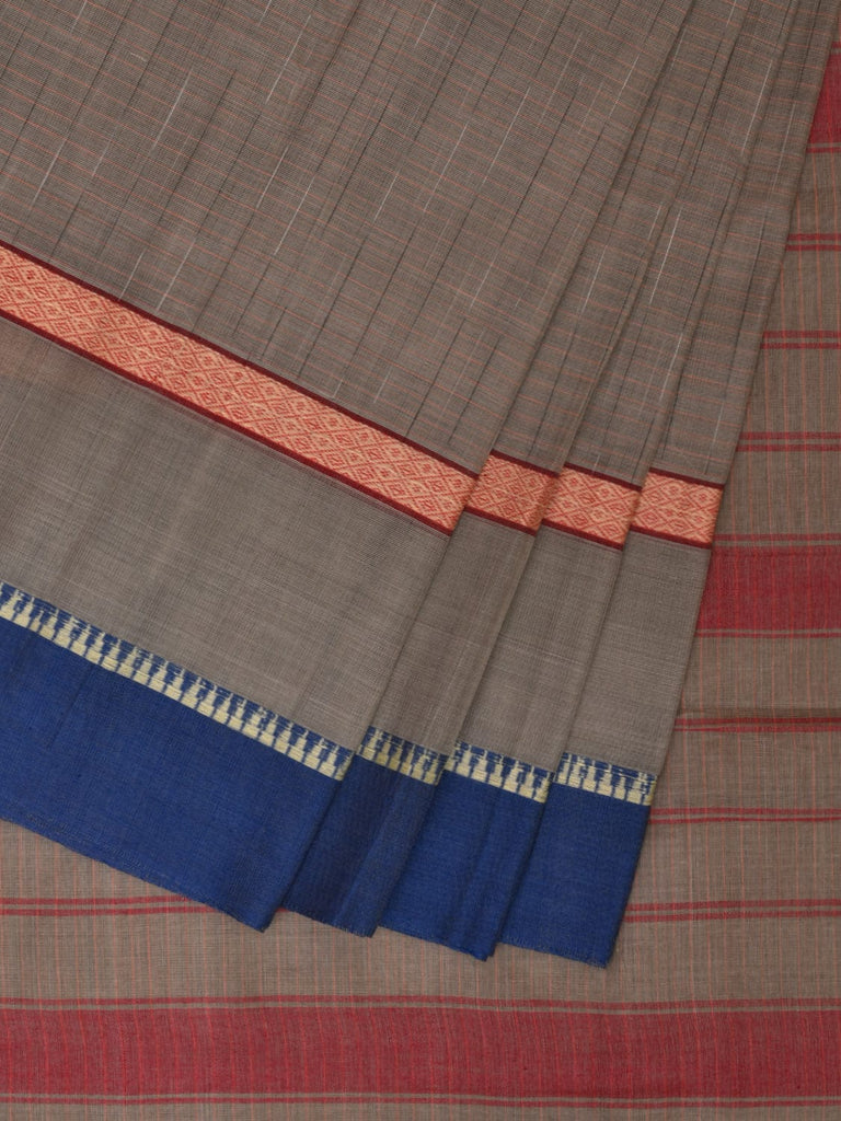 Grey Narayanpet Cotton Handloom Saree with Strips Pallu and Big Border Design No Blouse np0877