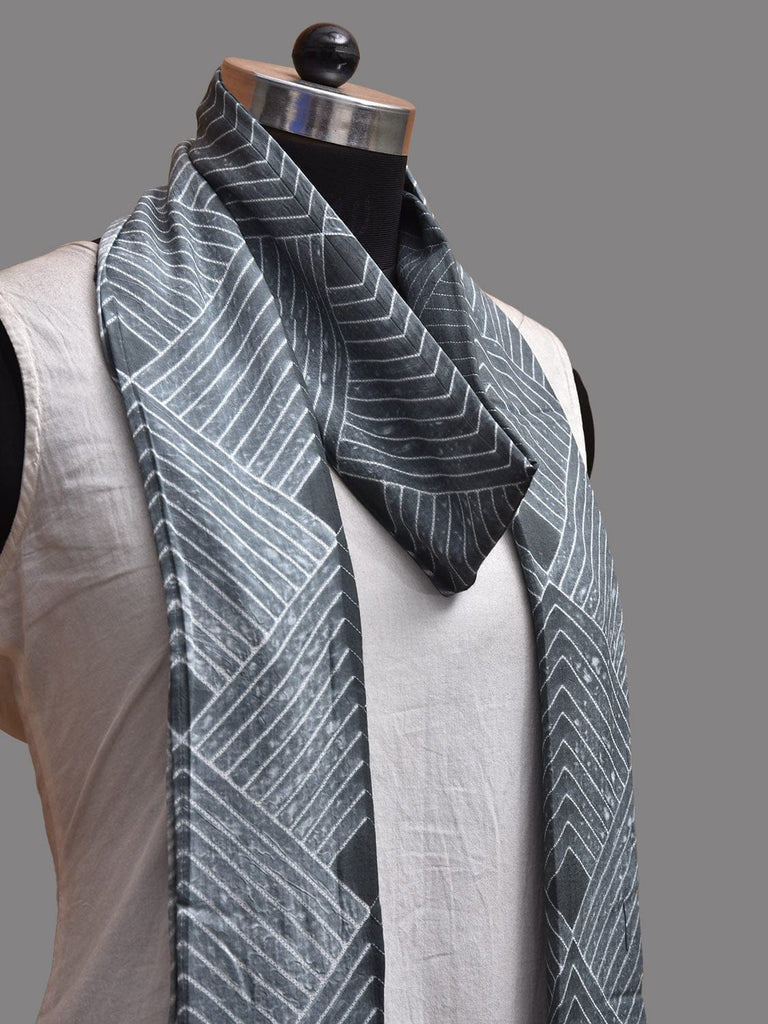Grey Shibori Cotton Satin Weave Dupatta with Geometric and Leaves Design ds3811
