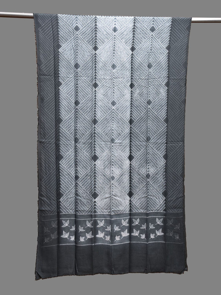 Grey Shibori Cotton Satin Weave Dupatta with Geometric and Leaves Design ds3811