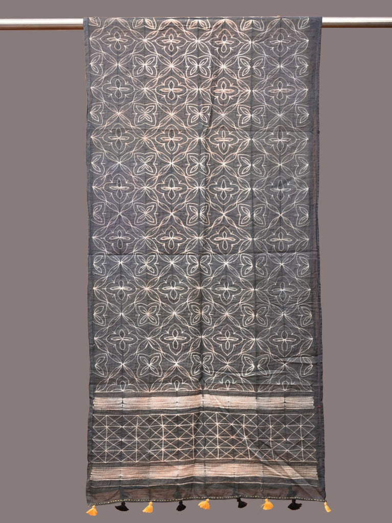 Grey Shibori Silk Handloom Stole with Grill Design ds3239