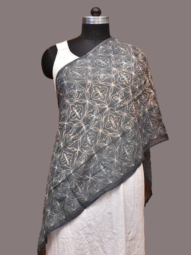 Grey Shibori Silk Handloom Stole with Grill Design ds3239