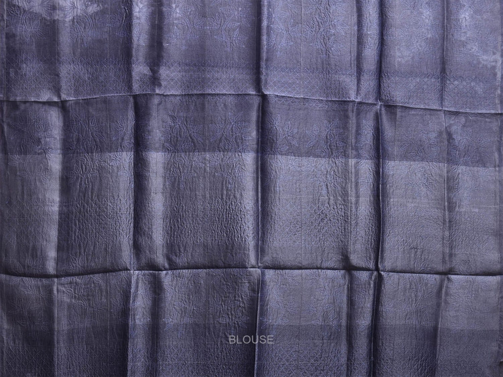 Grey Shibori Tussar Saree with Floral Design o0709