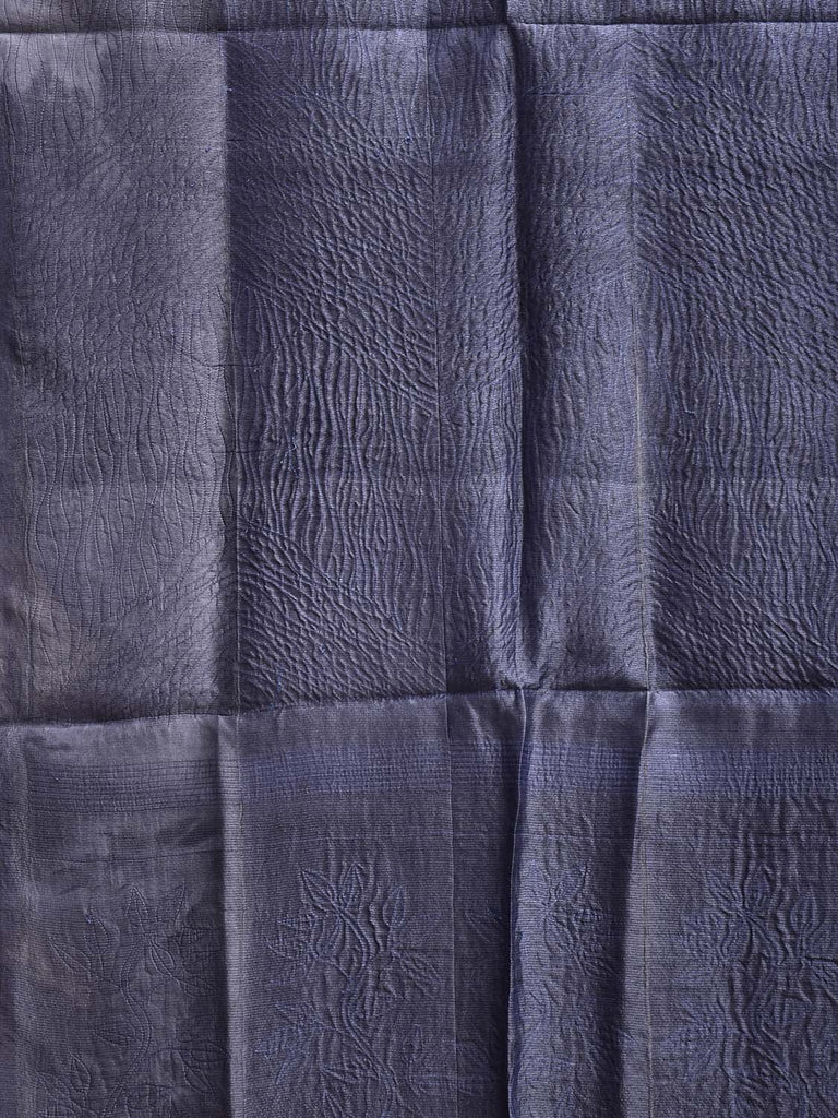 Grey Shibori Tussar Saree with Floral Design o0709
