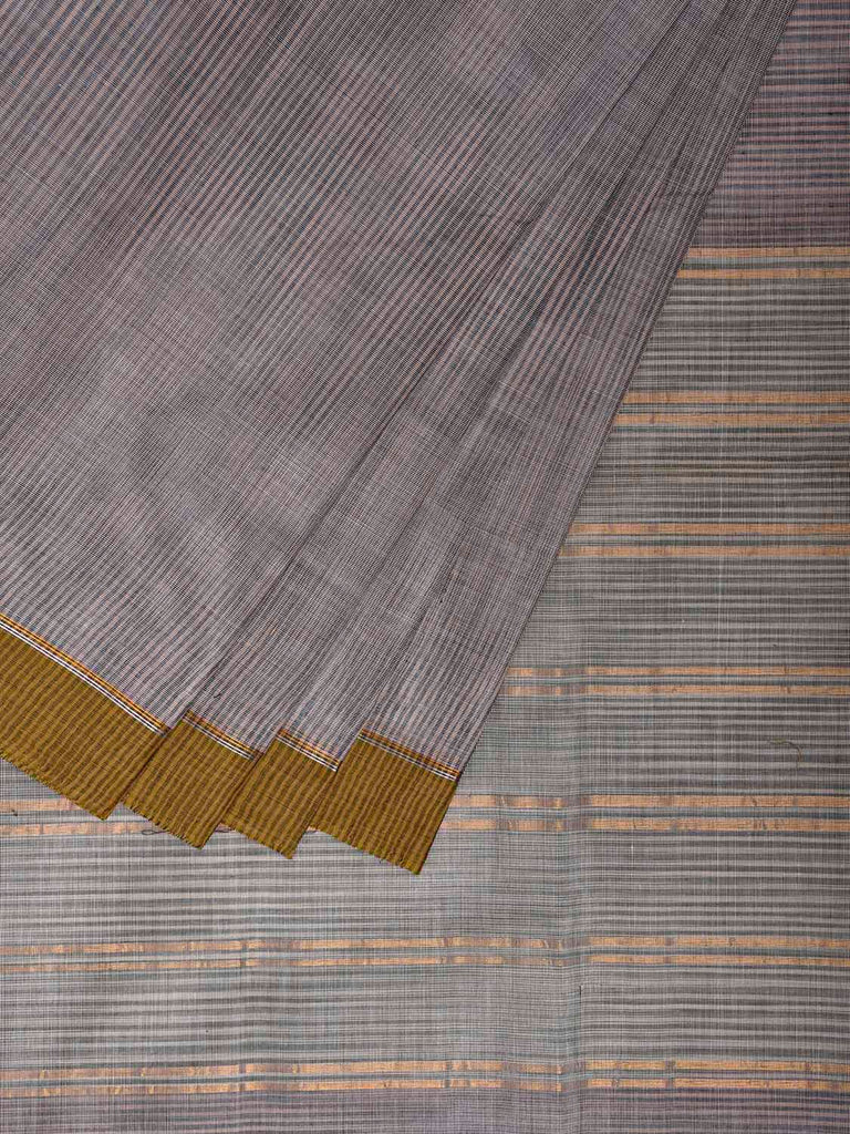 Grey Venkatagiri Cotton Saree with Body Strips Design No Blouse v0139