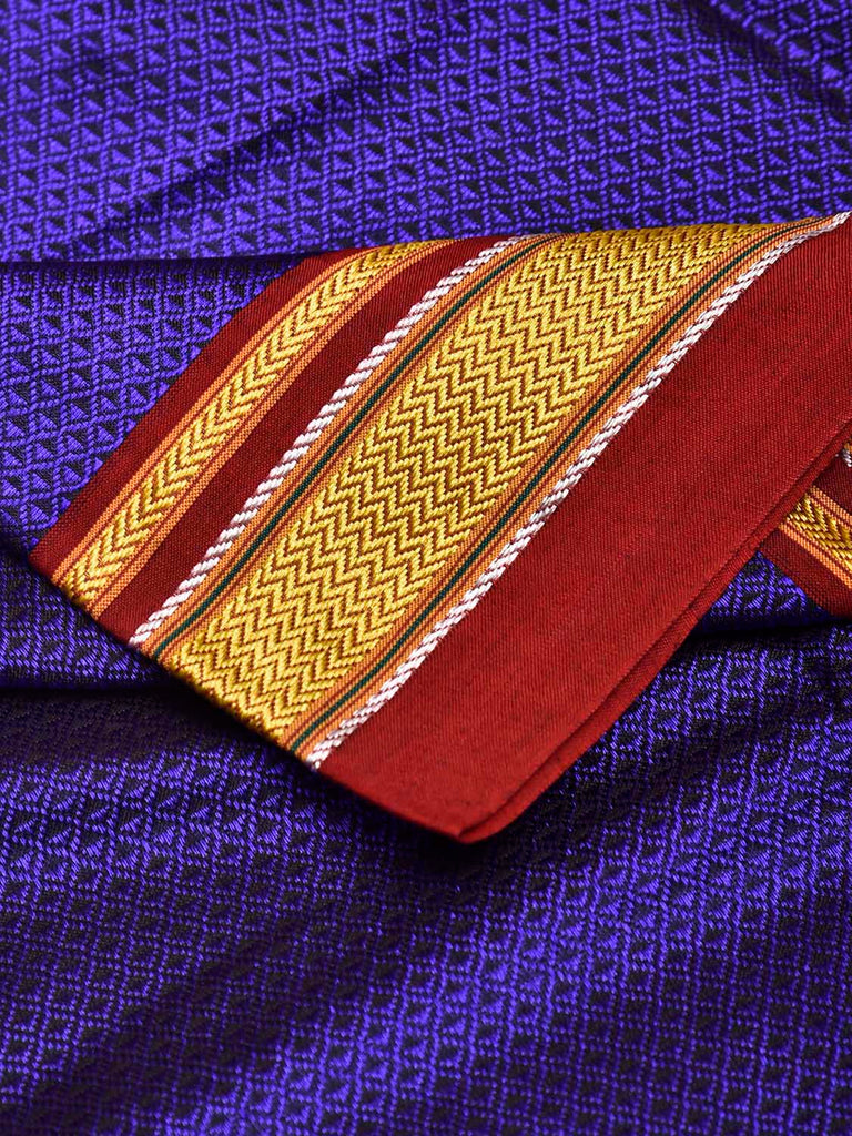 Indigo and Maroon Jacquard Viscose Blouse with Contrast Border Design Length 1mt Width 31 Inches BL0176