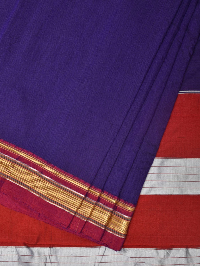 Indigo and Red ilkal Cotton Plain Saree with Zari Border Design o0444