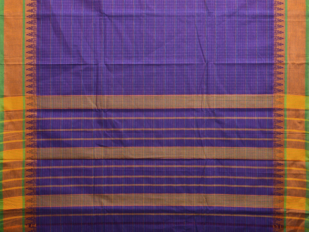 Indigo Narayanpet Cotton Handloom Saree with Checks and Temple Border Design No Blouse np0947