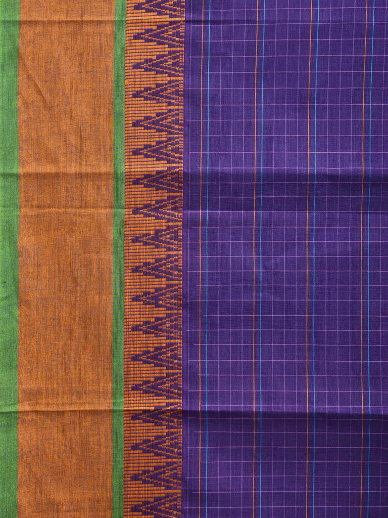 Indigo Narayanpet Cotton Handloom Saree with Checks and Temple Border Design No Blouse np0947