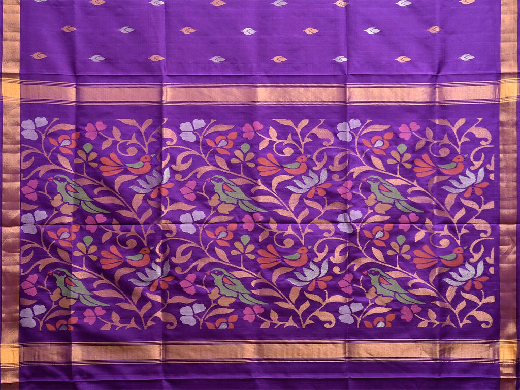 Indigo Uppada Silk Handloom Saree with Birds and Floral Pallu Design u2468