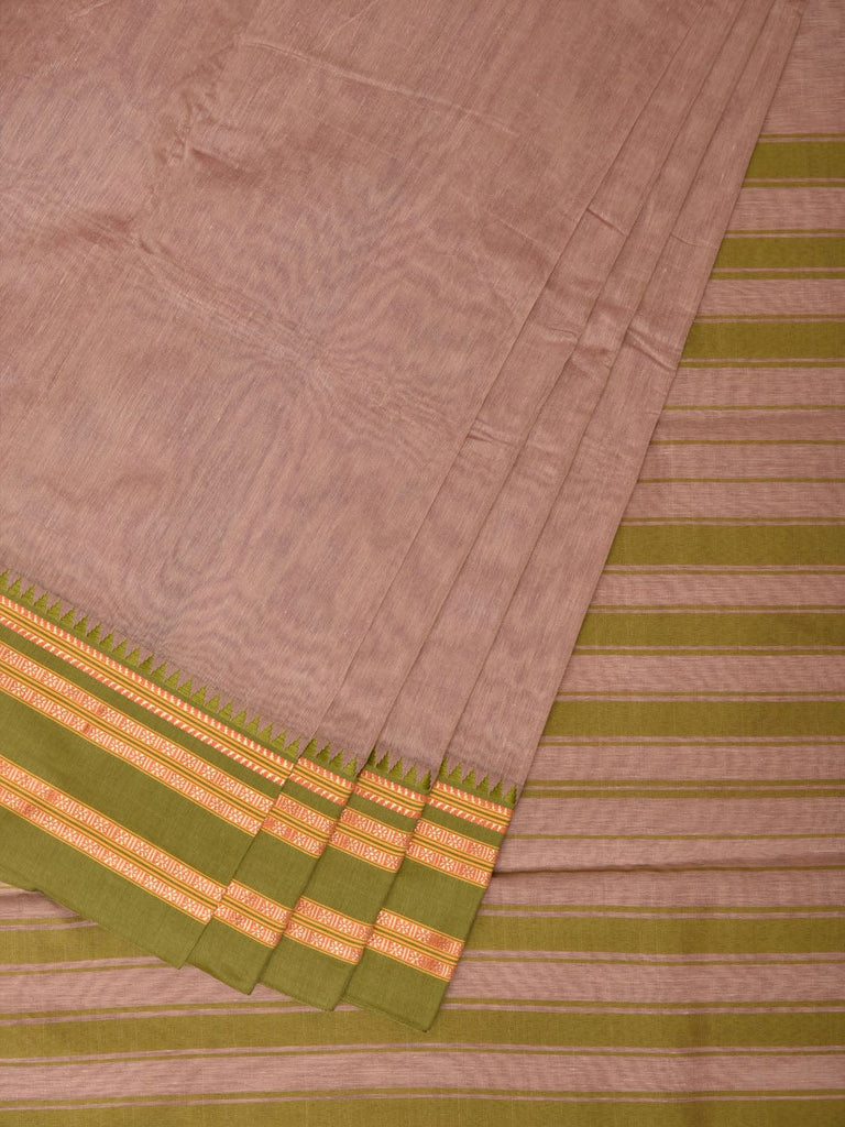 Khaki and Olive Bamboo Cotton Plain Saree with Small Tmeple Border Design No Blouse bc0157