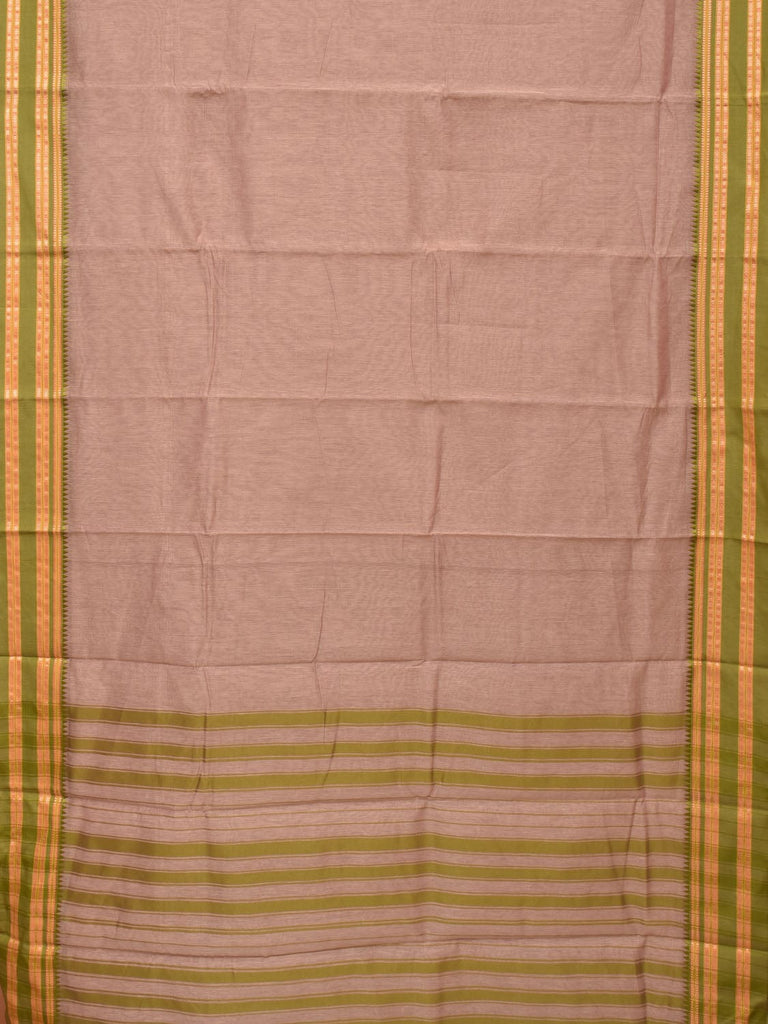 Khaki and Olive Bamboo Cotton Plain Saree with Small Tmeple Border Design No Blouse bc0157
