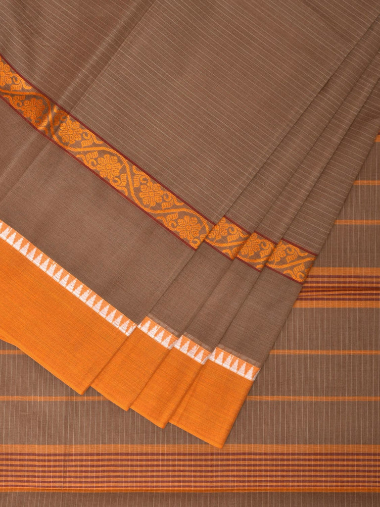 Khaki Narayanpet Cotton Handloom Saree with Big Border Design No Blouse np0837