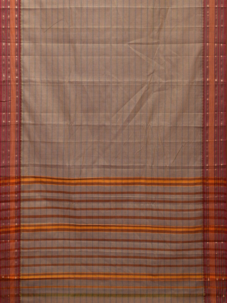 Khaki Narayanpet Cotton Handloom Saree with Strips Design No Blouse np0805
