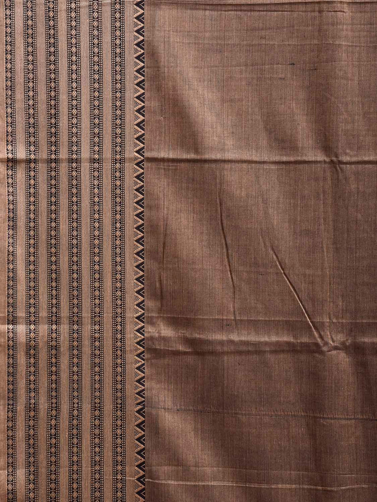 Khaki Narayanpet Cotton Plain Saree with Big Border and Strips Pallu Design No Blouse np1366