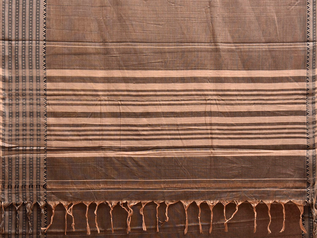 Khaki Narayanpet Cotton Plain Saree with Big Border and Strips Pallu Design No Blouse np1366