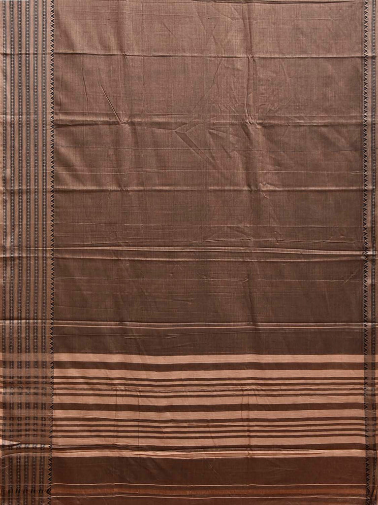 Khaki Narayanpet Cotton Plain Saree with Big Border and Strips Pallu Design No Blouse np1366