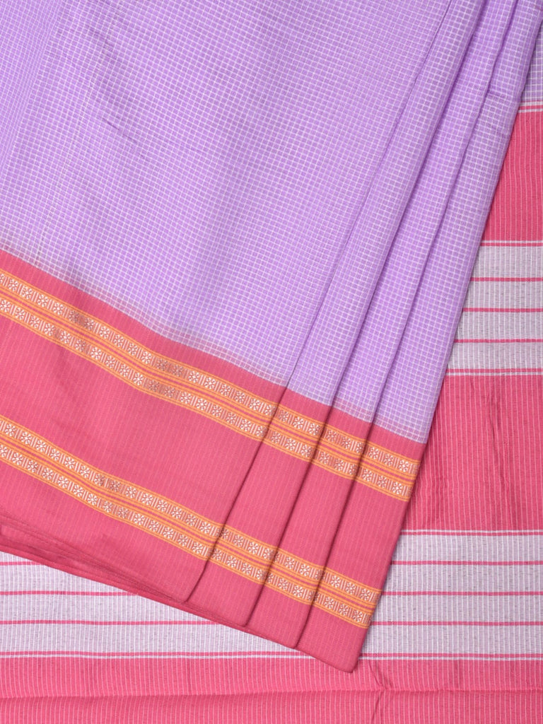 Lavender and Baby Pink Bamboo Cotton Saree with Small Checks Design No Blouse bc0230