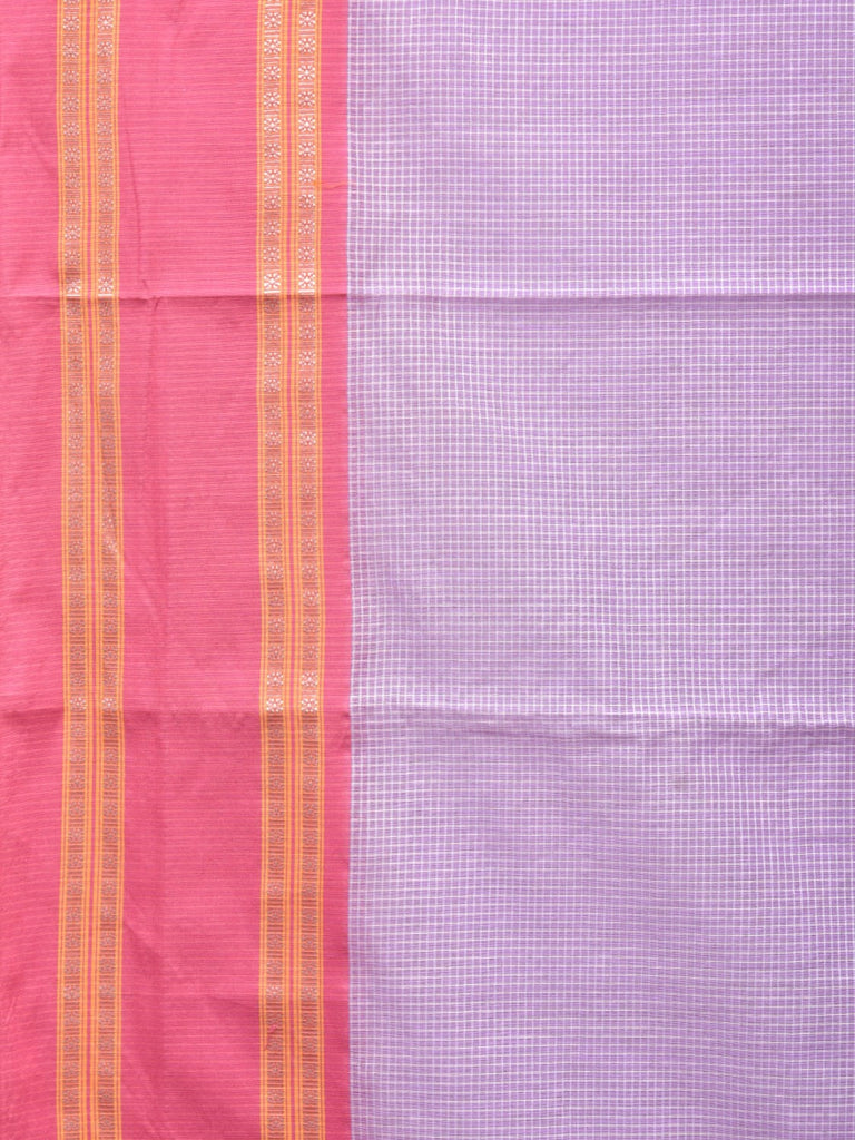 Lavender and Baby Pink Bamboo Cotton Saree with Small Checks Design No Blouse bc0230