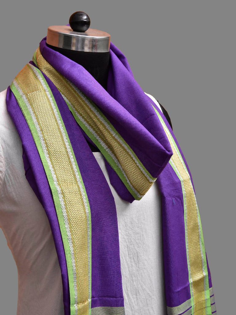 Lavender and Green Bamboo Cotton Dupatta with Zari Border ds3874