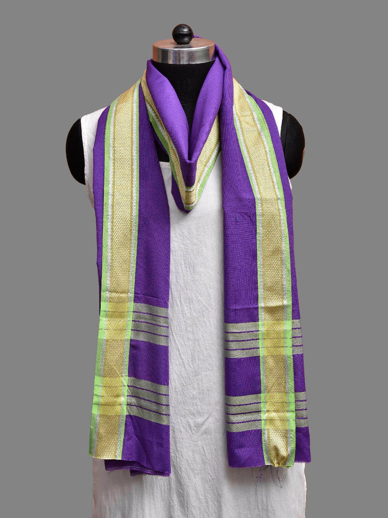 Lavender and Green Bamboo Cotton Dupatta with Zari Border ds3874