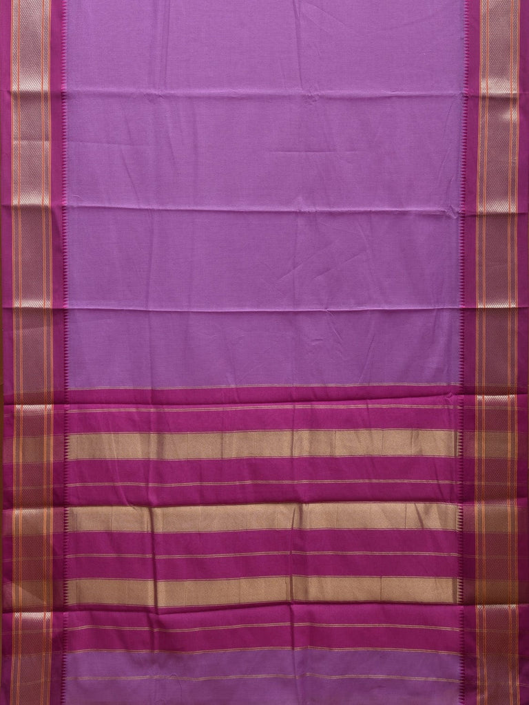 Lavender and Purple Bamboo Cotton Plain Saree with Strips Pallu Design No Blouse bc0357