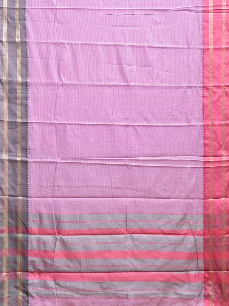 Lavender Bamboo Cotton Saree with Ganga-Jamuna Border Design No Blouse bc0807