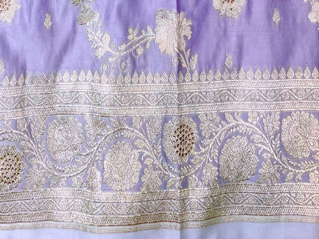 Lavender Banaras Katan Silk Saree with Allover Body Butti and Stone Work Design b0390ds