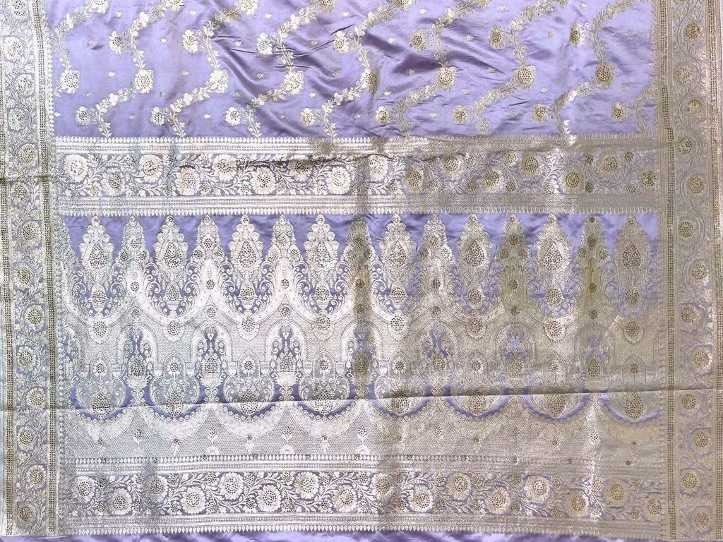 Lavender Banaras Katan Silk Saree with Allover Body Butti and Stone Work Design b0390ds