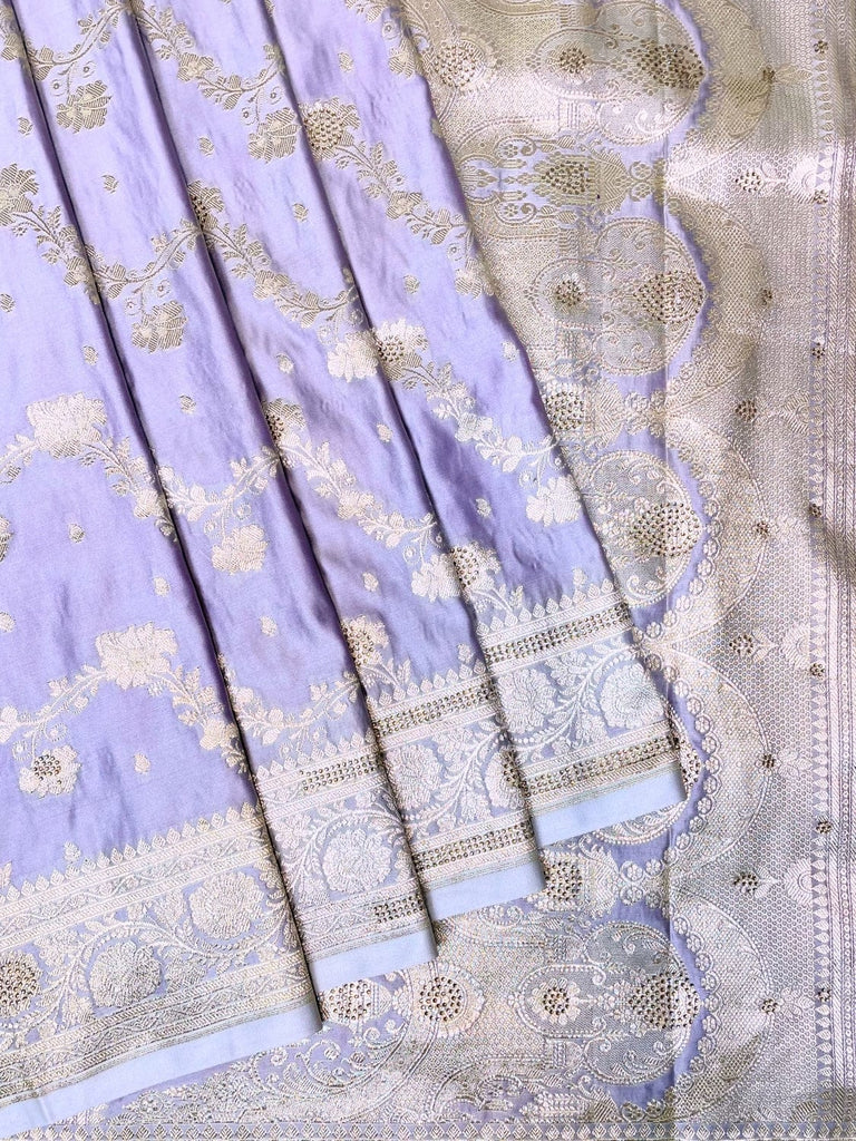 Lavender Banaras Katan Silk Saree with Allover Body Butti and Stone Work Design b0390ds