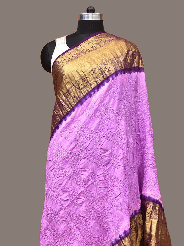 Lavender Bandhani Kanchipuram Silk Handloom Dupatta with Border Design ds3305