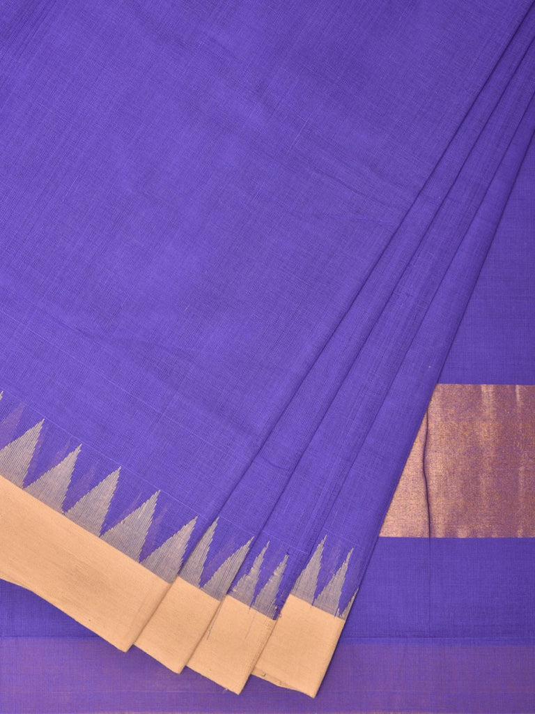Lavender Khadi Cotton Handloom Plain Saree with Temple Border Design kh0625