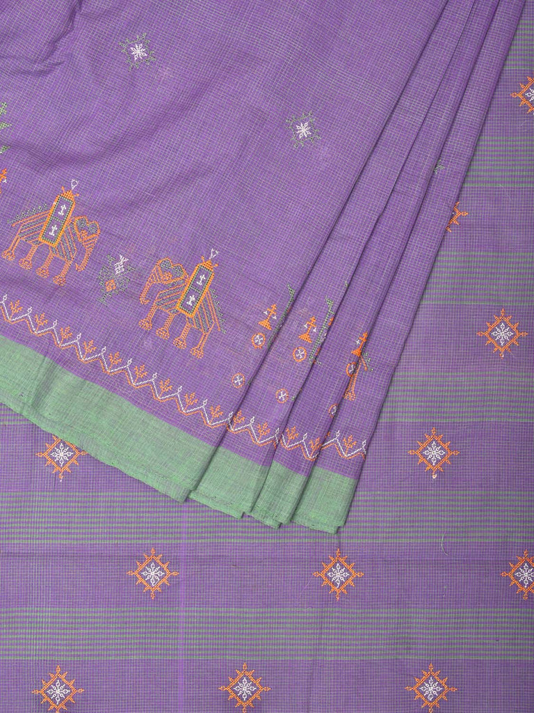 Lavender Mangalgiri Cotton Handloom Saree with Kasuti Work Design o0403