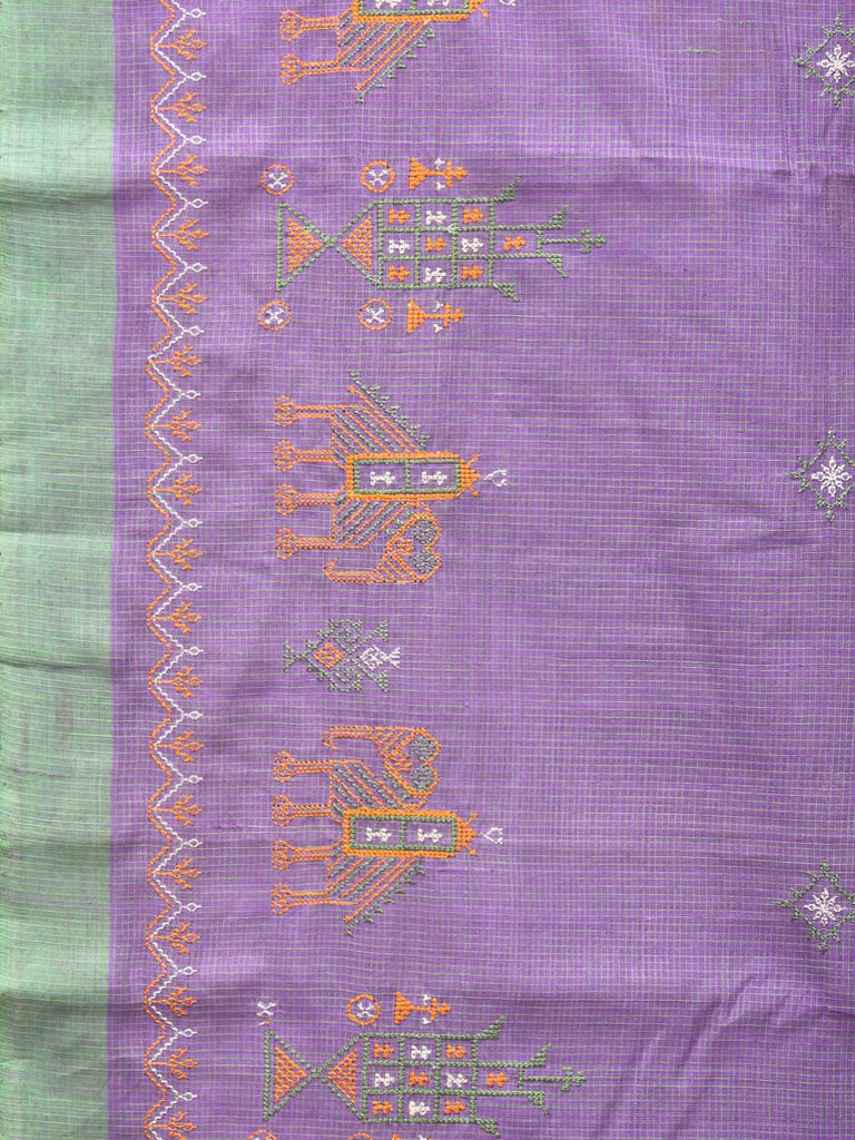 Lavender Mangalgiri Cotton Handloom Saree with Kasuti Work Design o0403