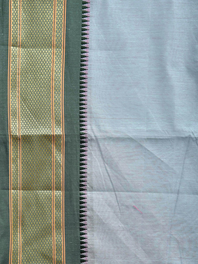 Light Blue and Green Bamboo Cotton Plain Saree with Contrast Pallu Design No Blouse bc0656