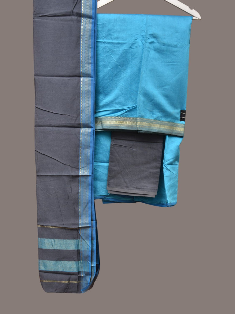 Light Blue and Grey Bamboo Cotton Fabric and Dupatta with Zari Border Design f0251